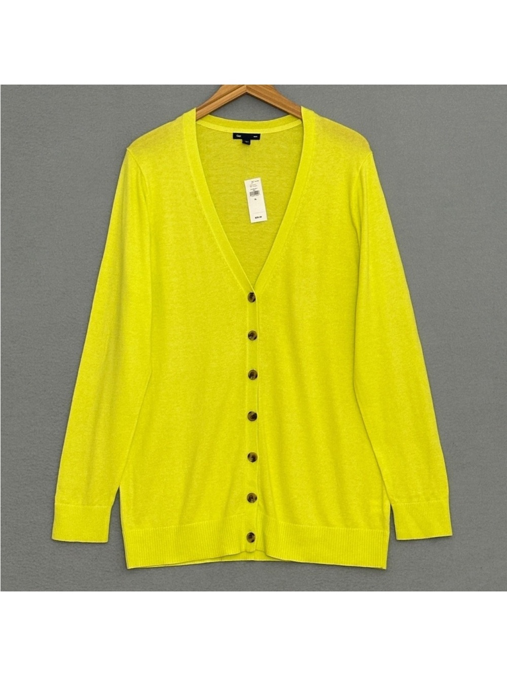 Gap Womens Sweater XL Neon Yellow Button Front V Neck Cardigan